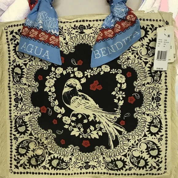 Agua Bendita Black and Cream Tote with Blue Accents - Picture 2 of 5